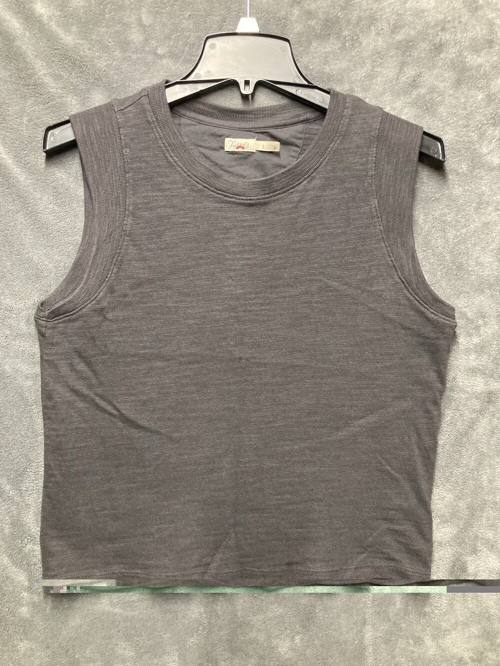 Faherty Women Tank Top S Charcoal Gray Crew Neck Organic Cotton Muscle Slub